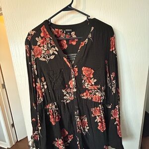 torrid Black Floral Peasant Tunic with Rose Print